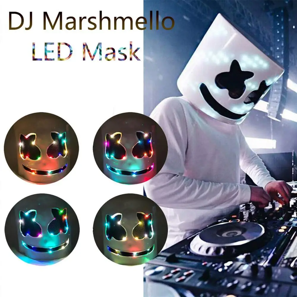 DJ Marshmello светодиодный маска латексный полный шлем Косплей Хэллоуин Пасхальный бар Музыка семь цветов светящийся реквизит