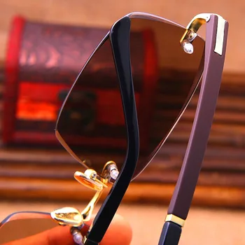 

Vazrobe Glass Sunglasses Men Rimless Brown Sun Glasses for Man Crystal Stone Heavy Lens HD Anti Reflection Eye Dry Shades UV400