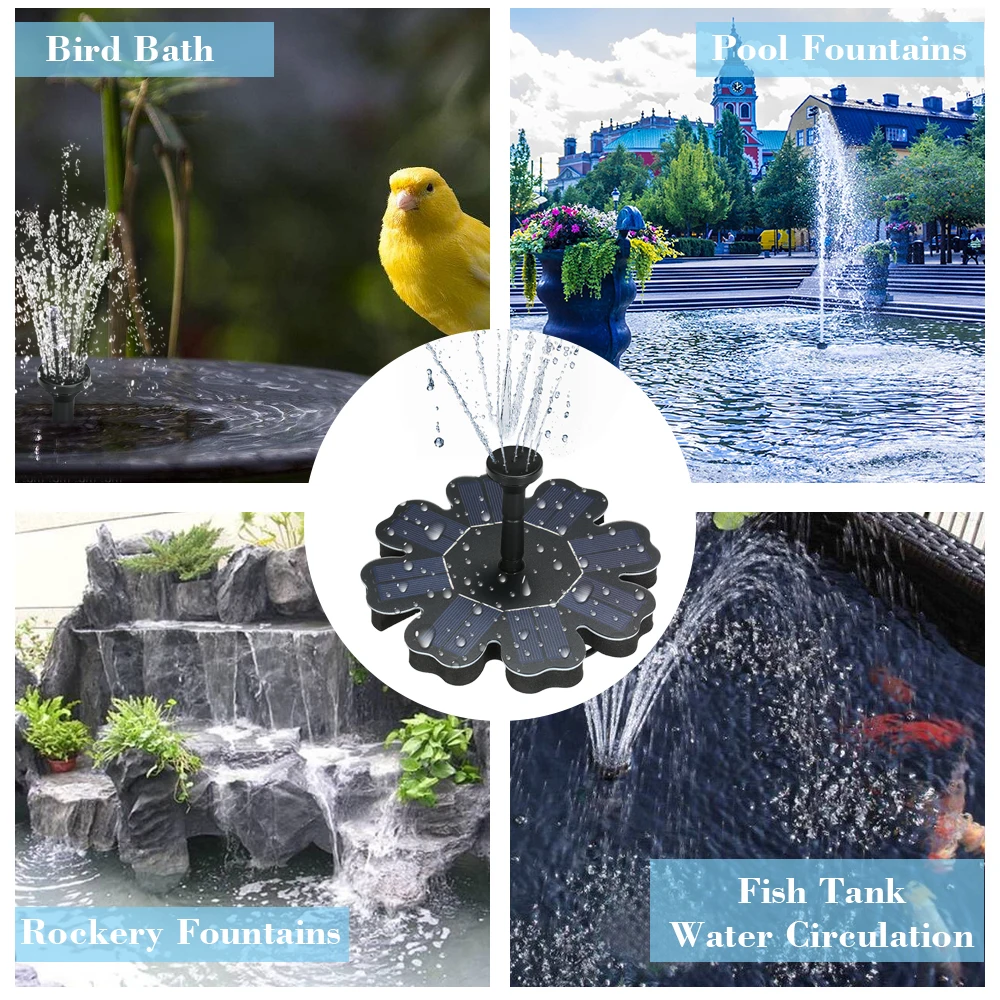 160mm/6.3" Solar Power Fountain Flower-shape Solar Panel Energy-saving Water Pump Garden Decoration Plants Watering Kit