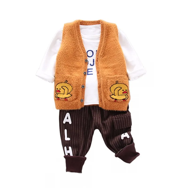 

Children's Clothes Set Autumn 2019 New Male Baby Imitation Cashmere Cardigan Sweater Vest + T-shirt + Pants Three-piece