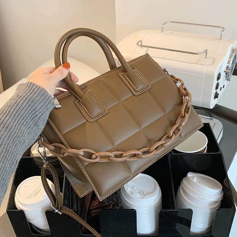 

2021 New Fashion High Quality PU Leather Women's Designer Shoulder Crossbody Bag Lady Chain Lattice Totes Handbags
