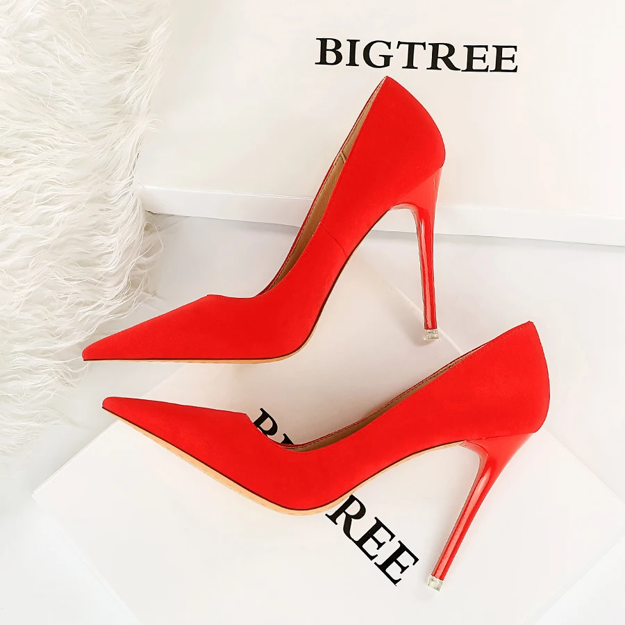 BIGTREE Shoes Woman Pumps Classic Women Shoes Basic Women Heels Flock Shallow Wedding Shoes Sexy Stiletto Plus Size 41 42 43