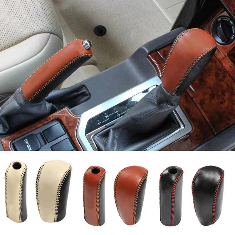 

For Toyota Land Cruiser Prado Fj150 2010-2017 DIY PU leather Gear Knob &Handbrake Cover trim Car Styling Accessories 2pcs