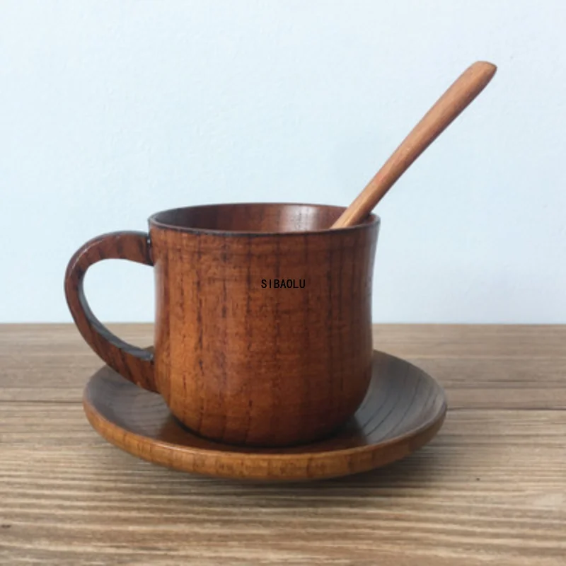 

Hot 3Pcs/Set Wooden Cup Saucer Spoon Set Coffee Tea Tools Accessories