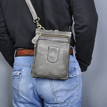 

Genuine Leather Male Casual Design One Shoulder Messenger bag Fashion Hook Belt Fanny Waist bag Pack Summer Small Phone 6549-g