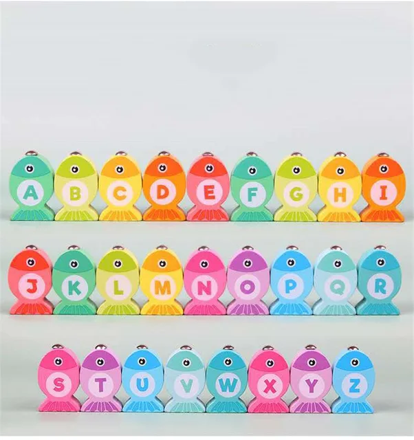 Baby Wooden Magnetic Fishing Toys Learning Alphanumeric Marine Life Cognition Color Early Educational Digital Fishing Games Toy 3