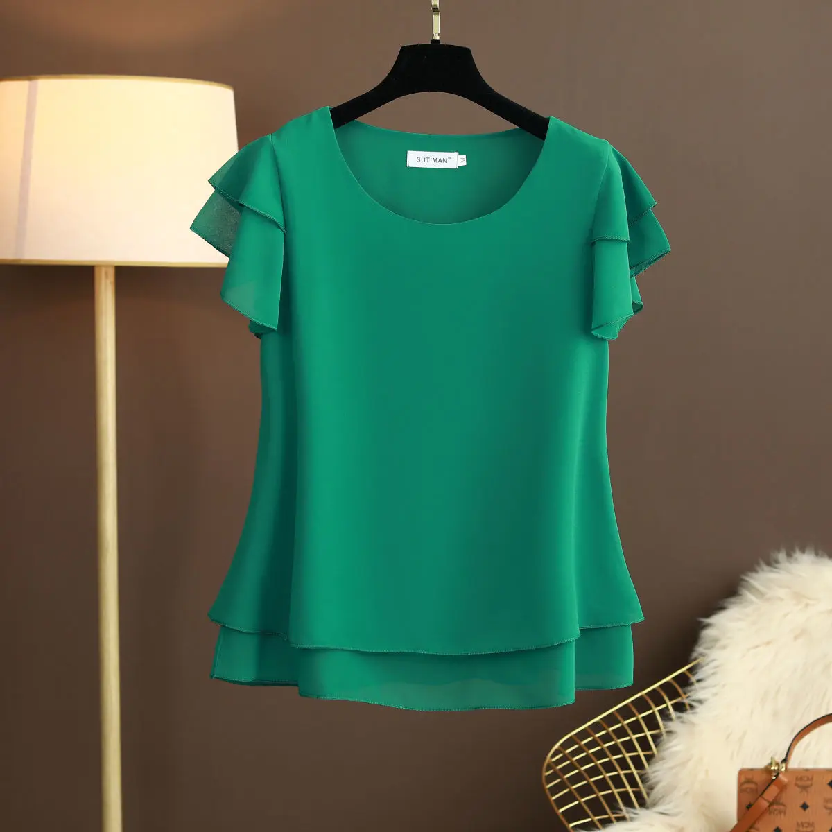 New Summer Women Blouse Loose O-Neck Chiffon Shirt Female Short Sleeve Blouse Plus Size 6XL Shirts womens tops and blouses Top