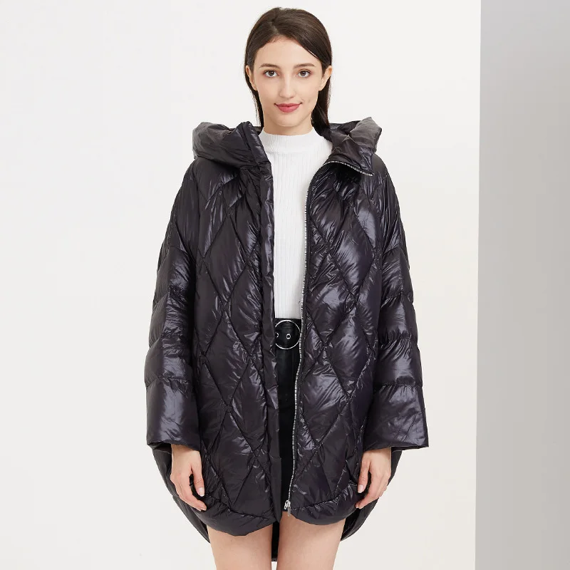YR0021Black Kjmyyx осенне-зимний женский пуховик Высококачественная Белая куртка на гусином пуху с капюшоном свободное Женское пальто большого размера - Цвет: YR0021Black