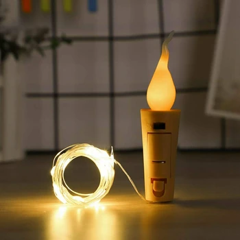 

6X Fairy Flame String Lights Cork Shaped Night Candle Wine Bottle Lamp