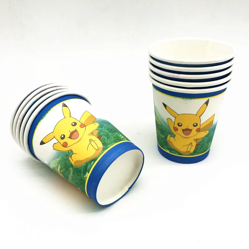 cups-10pcs Покемон го тема Дети мальчик прекрасный день рождения пакет события вечерние Пикачу Милые Чашки пластины маска ребенок душ одноразовые столовые приборы - Цвет: cups-10pcs