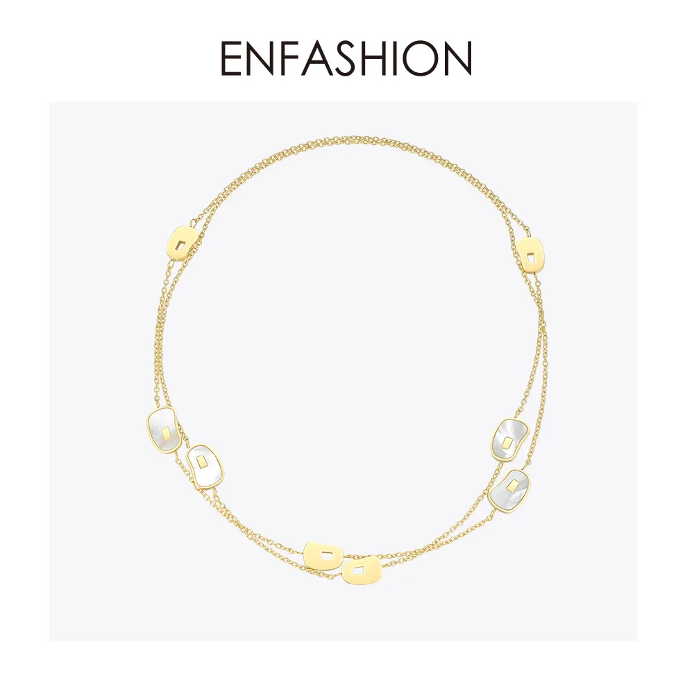 ENFASHION, нестандартный натуральный кулон ракушка, ожерелье для женщин, золотой цвет, нержавеющая сталь, женское длинное ожерелье, модное ювелирное изделие P193047