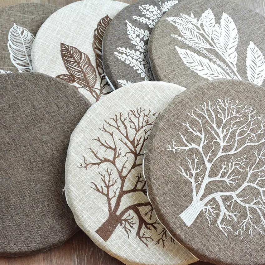 

40cm Art Linen Seat Cushion Autumn Winter Animal Pattern Home Decor Warm Embroidery Round Anti-skid Cushion Bay window pad 1pc