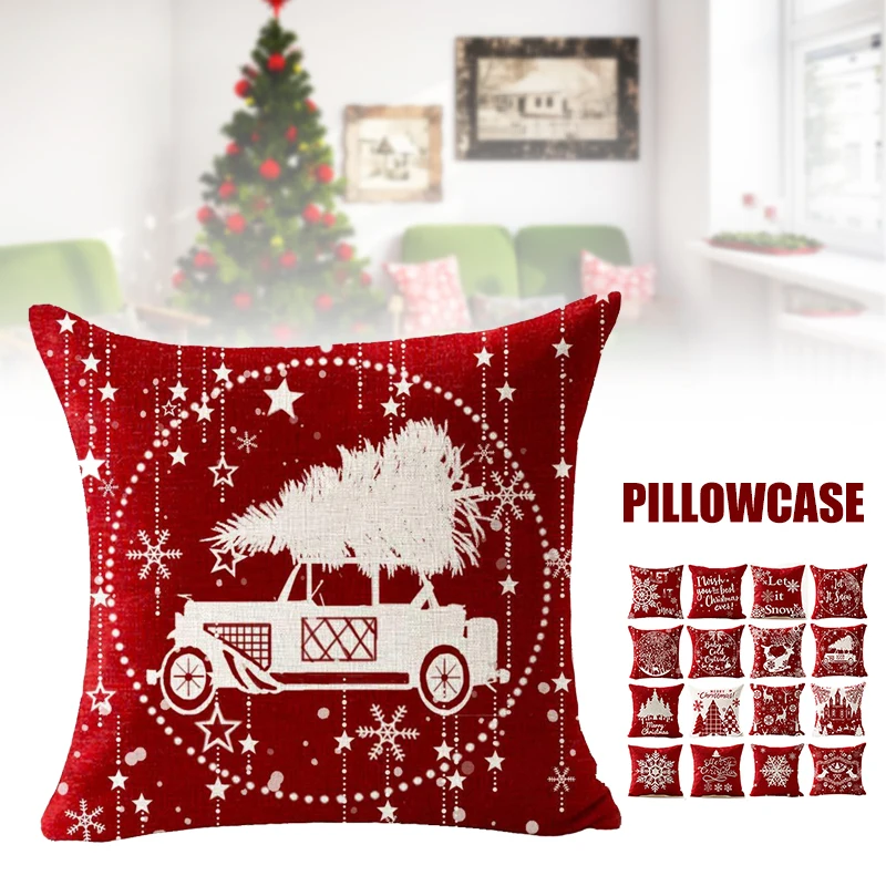 Christmas Throw Pillow Case Cushion Cover Tree Snowflake Sofa Bed Pillowcase