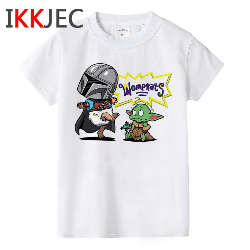Kawaii/Детская футболка с короткими рукавами с изображением Йоды Милая футболка с принтом «Звездные войны» для мальчиков и девочек Футболка с изображением Мандалорских персонажей детская футболка