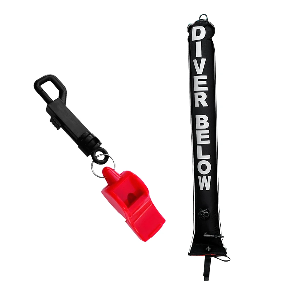 Scuba Safety Sausage Tube Diver Below SMB & Emergency Survival Whistle with Clip Surface Marker Buoy