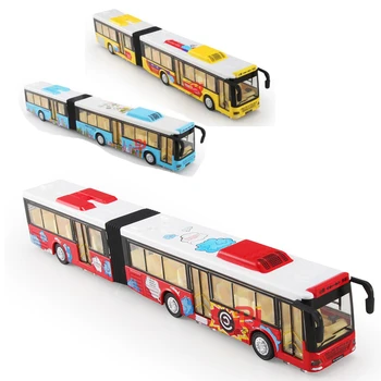 

Baby Bus Toy 36cm Diecast Bus Model 1:50 Scale for Kids Toy Vehicle Model Double Sections Pull Back Sound and Light Gift