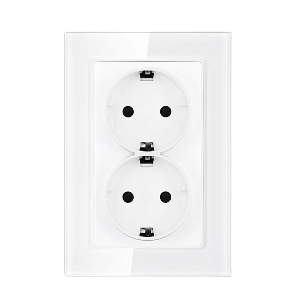 Description Picture 2 of itemWall Double Socets Upright Crystal Glass Panel EU Germany AC Power Points Plug Outlets 110-250V Netherlands Europe Home Office