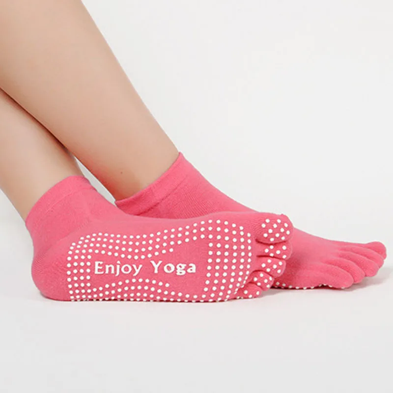 Женские спортивные цветные носки для йоги, популярные хлопковые носки для фитнеса и пилатеса, радужные Нескользящие Дышащие носки с пальцами фиолетового цвета - Цвет: F