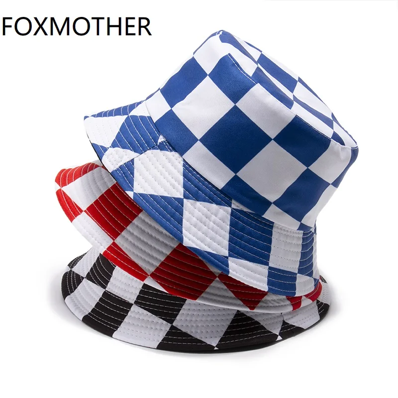 Панама FOXMOTHER мужская в клетку модная стиле хип-хоп черную красную синюю шапки для