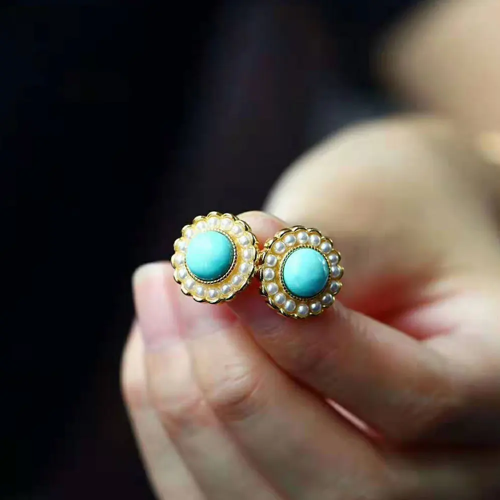 

RADHORSE Earring Genuine 925 Sterling Silver Turquoise Bead flower Earring for Women Lovely & Princess style Fine Jewelry