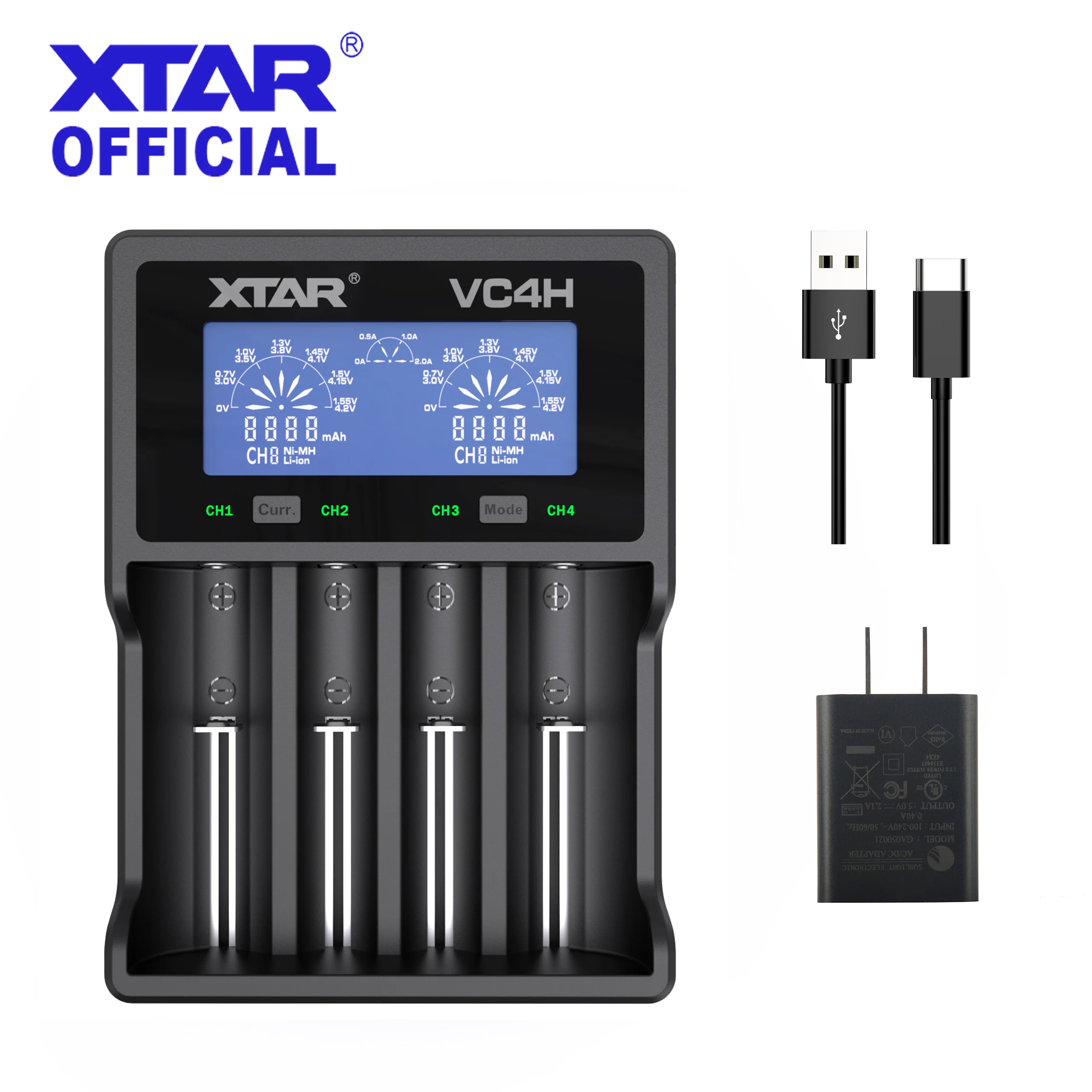 Xtar Qc3.0 Fast Charge 18650 Battery Charger Vc4h Type C Charging Aaa Aa Rechargeable Liion