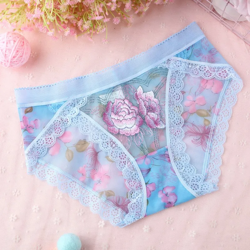 

Women Seamless Lace Panties Floral Embroidered Briefs Cotton Female Low Waist Lingerie Underwear Rk