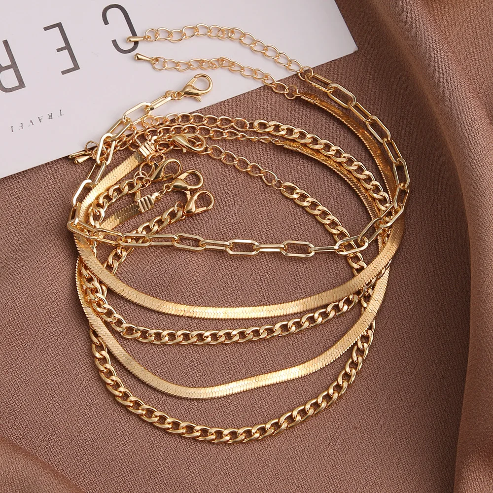 DIEZI New Vintage Simple Gold Color Snake Link Chain Anklets Women Girls Bohemian Leg Ankle Anklet Bracelet Beach Jewelry