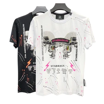 

bag pp original skull color diamond 2020 summer new punk cool round neck cotton short sleeve men's T-shirt single high quality