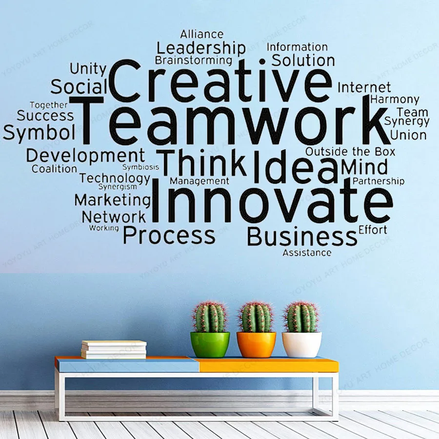 

Creative Teamwork innovate Famous quotes Vinyl Wall Decals Removable Waterproof process Office stickers Decoration HJ492