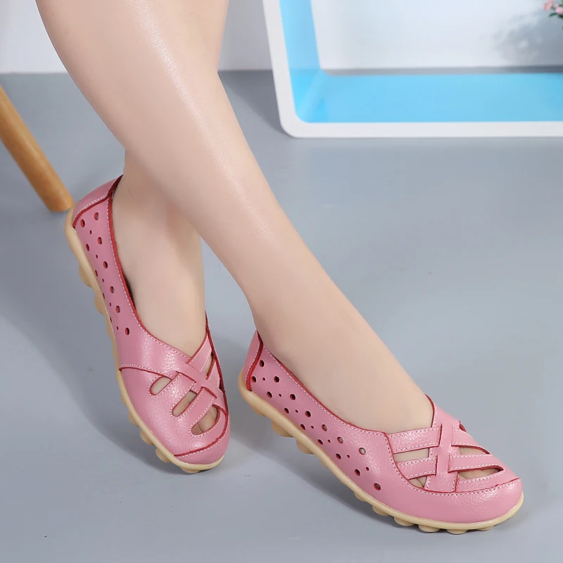 여름 여성 플랫 신발 캐주얼 신발 가죽 슬립 온 로퍼 숙녀 미끄럼 방지 통풍 여성용 모카신 Zapatos Mujer