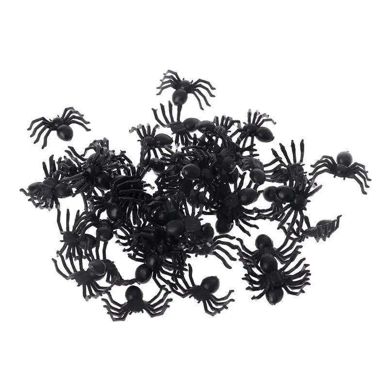 50 шт. маленький черный пластиковый ненастоящий паук игрушки смешная шутка реквизит для розыгрышей Хэллоуин Декор Крытый Открытый Y4QA