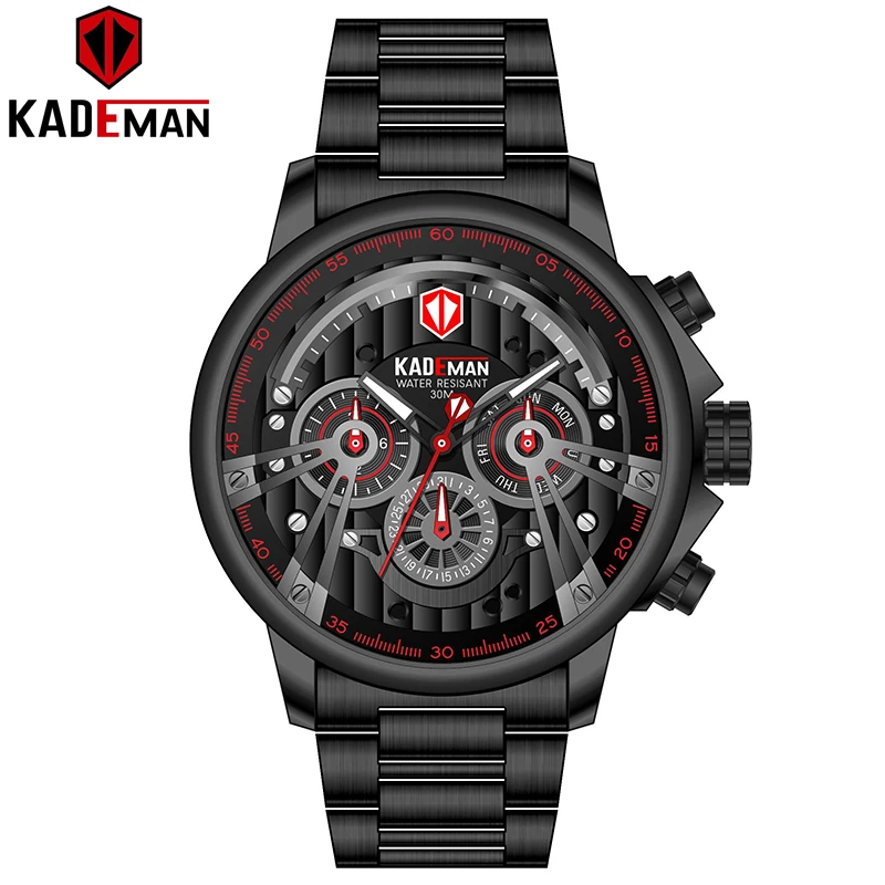 KADEMAN спортивные часы мужские Роскошные Кварцевые часы Топ бренд полностью стальные военные наручные часы Бизнес Мужские часы Relogio Masculino - Color: 689GS-B-RE-B