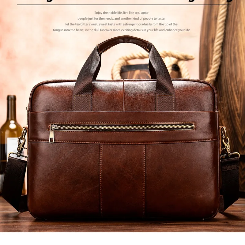 

2019 Men's Briefcase/bag Of Leather Messenger Bag Men's Genuine Leather Bag Men Vintage Laptop/office Bags For Men Handbags 8523