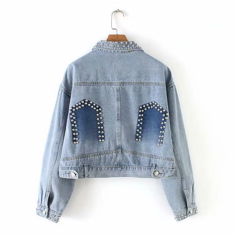 

2019 Models in Europe And America Rivet Jeans Coat Casual Denim Top Women's B- 8726