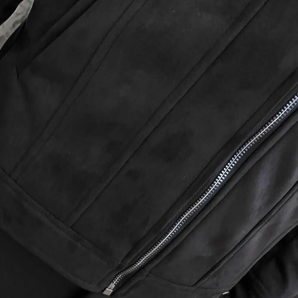 Harajuku на молнии мужские замшевые пиджаки пальто с Меховая подкладка Slim fit стильная обувь для поездок на мотоцикле; Красивая отворотом куртка с карманами; пальто