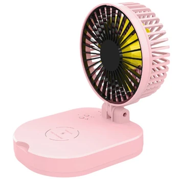 

10000Mah New Usb Small Fan Folding Portable Mobile Power Mini Fan Wireless Charger Charging Treasure Fan Pink