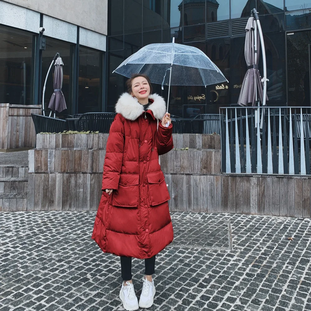 

Photo Shoot Large Pocket down Coat Long Cotton Coat 2019 Winter New Style WOMEN'S Dress Retro Laziness-Style Cotton Overcoat