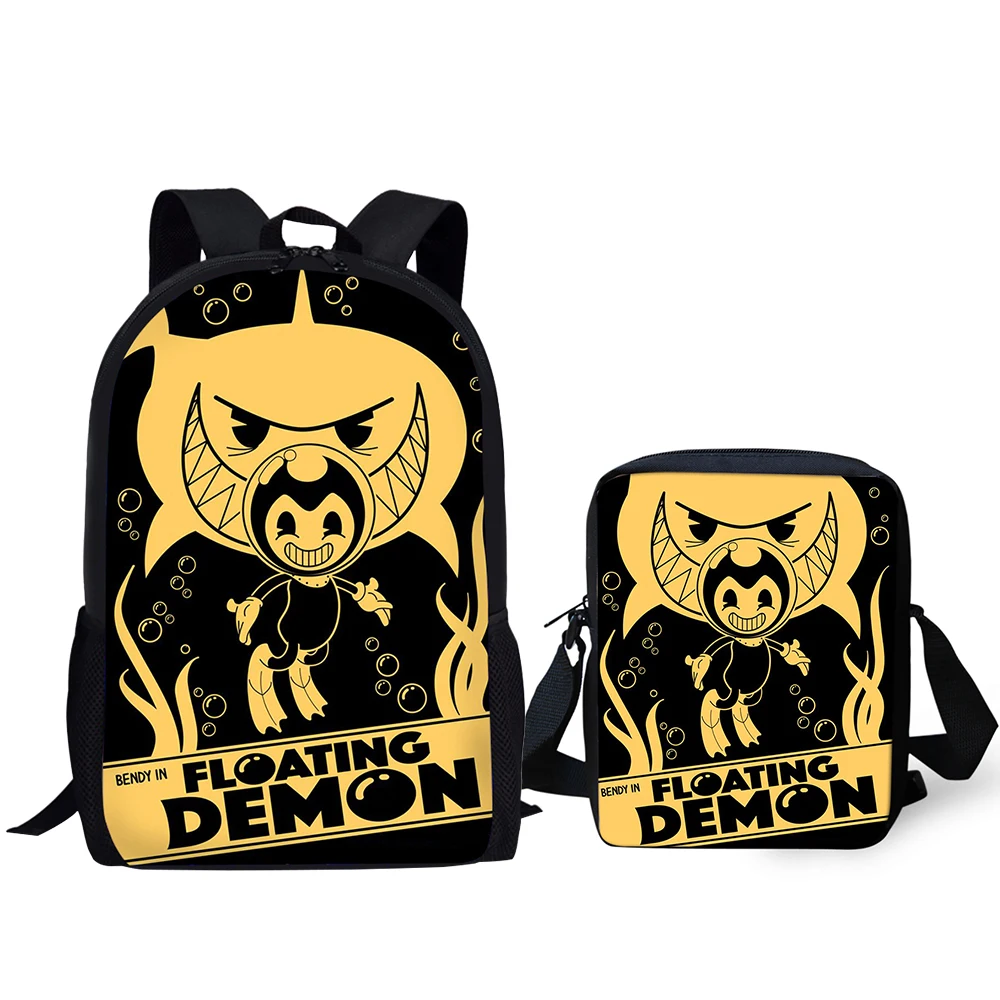 

HaoYun 2PCs/Set Children's Fashion Backpack Bendy and the Ink Machine Kids School Bags Cartoon Teens Shoulder Book-Bags Mochila