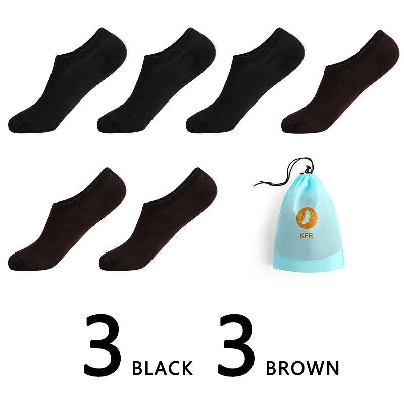 6Pairs/lot Men Cotton Socks Summer Thin Breathable Slippers Socks High Quality No Show Boat Socks Short Men EUR 39-45 With Bag - Цвет: 3black 3brpwn