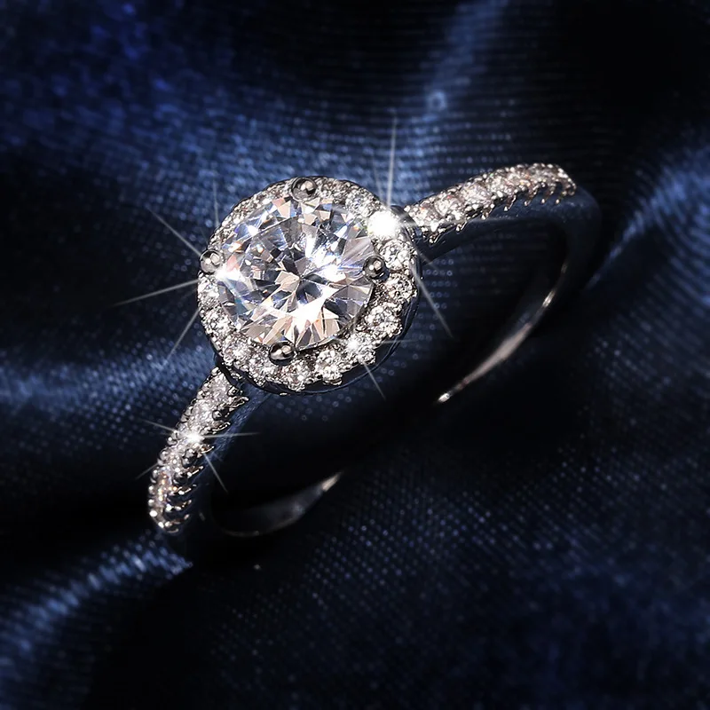 Anillo de plata de primera ley con diamante para mujer, sortija de boda, plata esterlina 925, moissanita, 1 quilate
