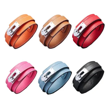 

Punk Bracelet Wide Genuine Leather Double layers Bracelets & Bangles For Women Cross Pattern Cuff Bracelet Statement Jewelry