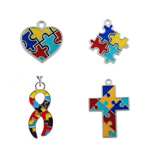 10 шт. эмалевые подвески пазлы с крестом лентой сердцем и цветами|charm pendant|puzzle