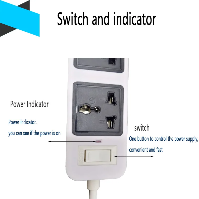 Мощность полосы 3AC универсальных розеток EU Plug 1 8 м кабель удлинитель 4USB Быстрая