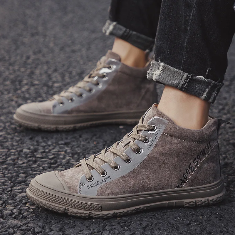 

2019 Autumn Korean-style Trend Versatile High-top Board Shoe Men Casual Leather Shoes British Style Mid-top Fashion Man Shoe