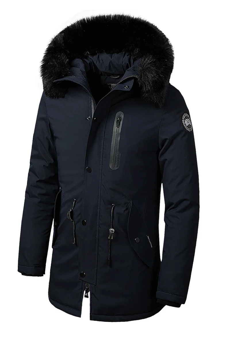 

Men Brand Winter Faux Fur Collar Long Thick Cotton Parkas Jacket Coat Men Hooded Pockets Outwear Waterproof Jacket Parka Men