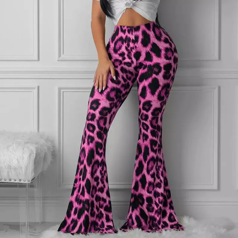 

Womens Leopard Loose High Waist Flared Wide Legs Leggings Ladies Sexy Casual Ladies Female Pants Trousers Plus Size S-XXL
