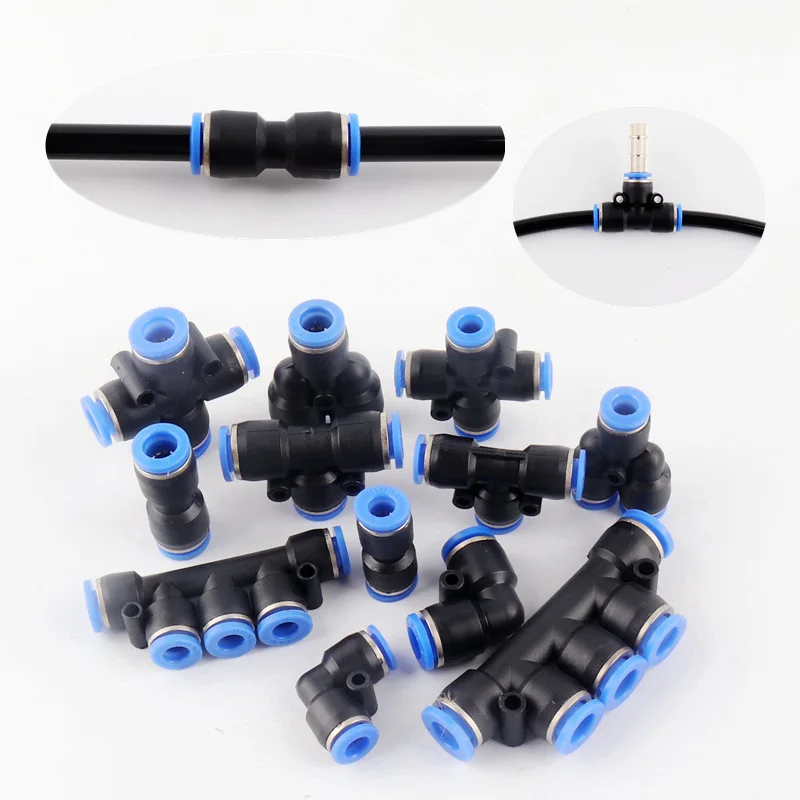

10 pcs Pneumatic Fitting Straight Tee Elbow 90 Degree Four Five Way Equal I.D 6 8mm Hose Pipe Joint Tube Coupler Air Compressor