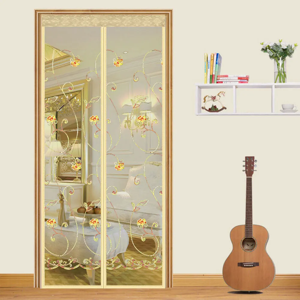 Anti Mosquito Summer Magnetic Close Tulle Door Curtain Home Embroidery Soft Silent Easy Installation Ventilate Mesh Screen Net