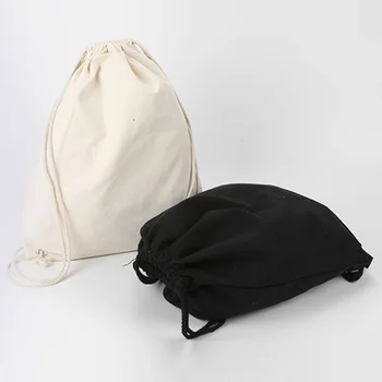 

New Canvas bag shoulders drawstring bundle pockets custom creative shopping student backpack bag cotton Pouch Wholesale