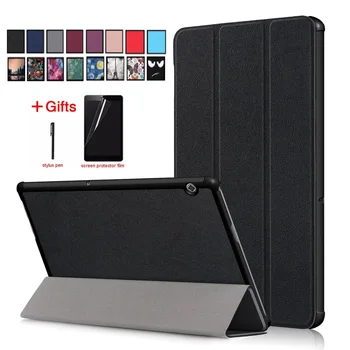 

For Huawei MediaPad T5 10 Case PU Leather Cover for AGS2-W09 AGS2-L09 Generation Flip Stand Case for Huawei Pad 10.1 Film+Pen